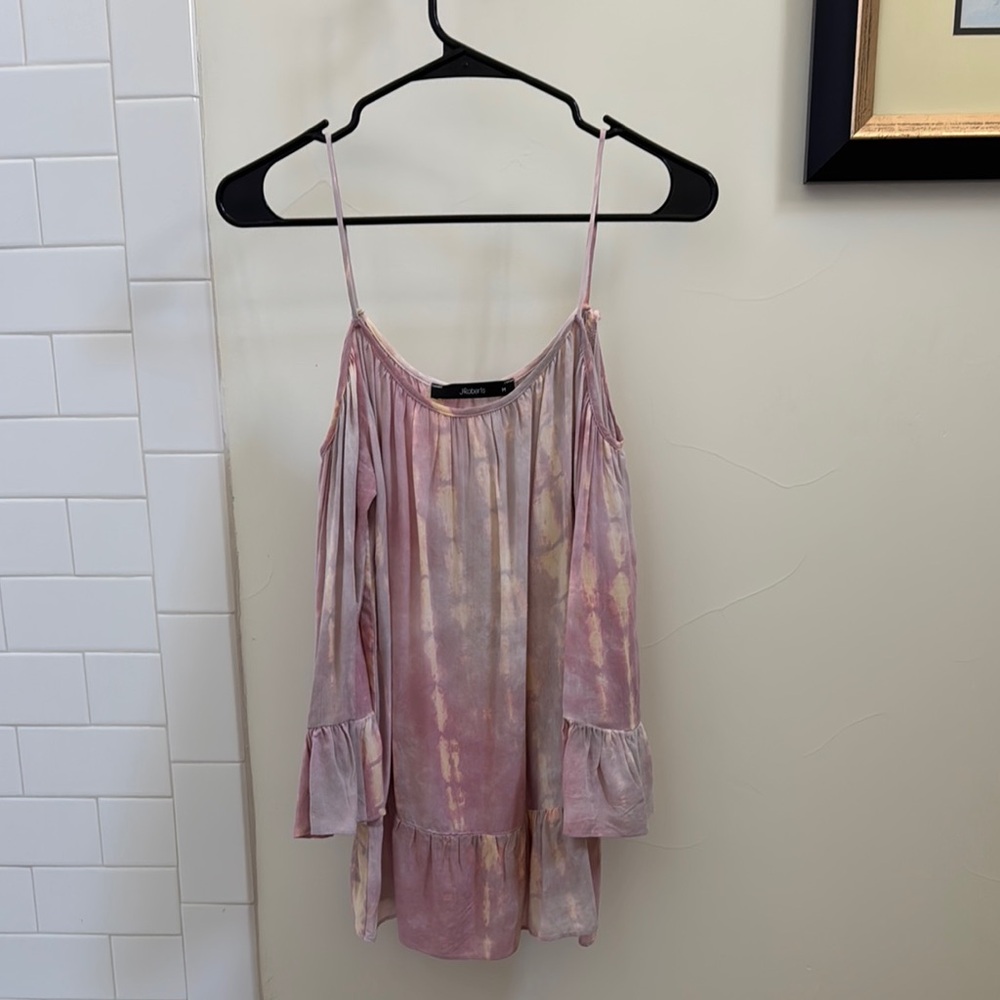 Pink Ruffled Flutter Sleeve Blouse - Picture 2 of 2